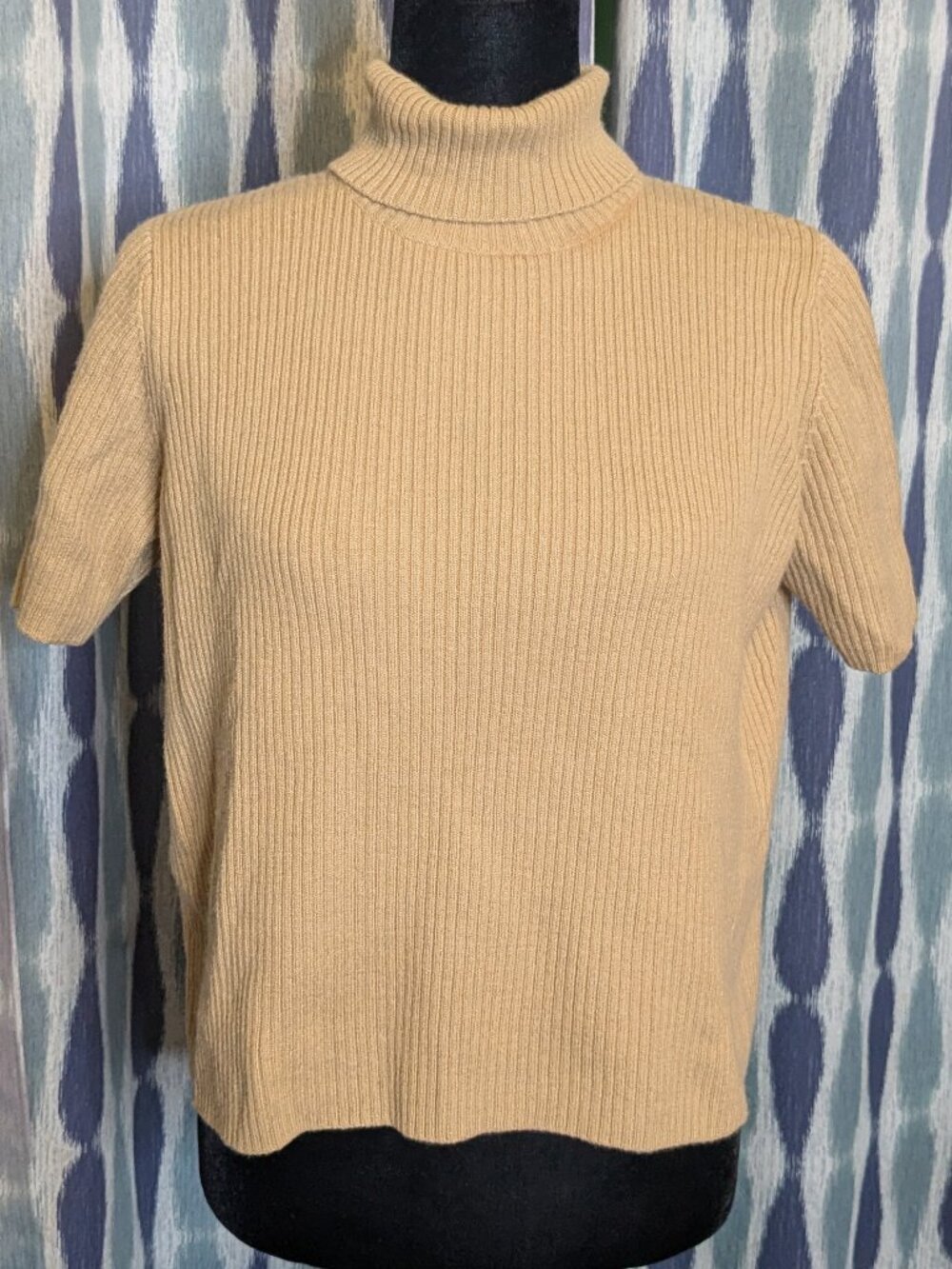 Jessica Holbrook Merino Wool Ribbed Turtleneck Sweater Large Camel